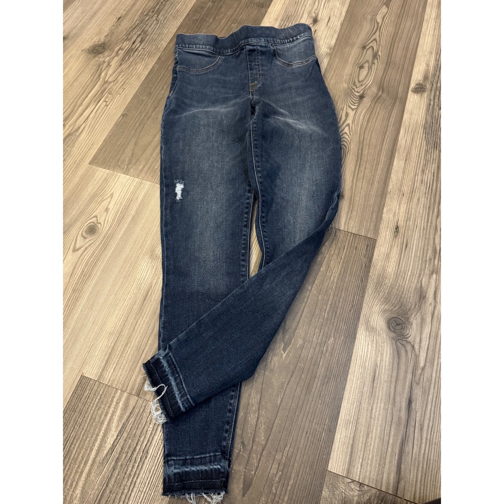 Spanx Distressed Raw Hem Denim Leggings Dark Wash Indigo Small Petite S/P